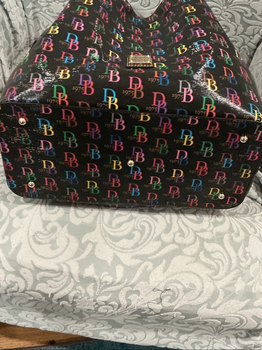Dooney & Bourke Black Tote with Multicolor DB Print - Picture 7 of 8